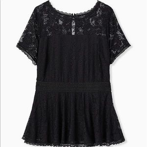 Torrid black lace peplum top, size 0X/L/12, NWT